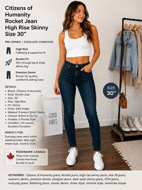 Citizens of Humanity Rocket High Rise Skinny Jeans Size 30 Dark Wash Stretch